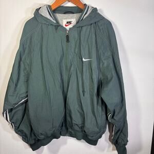 Vintage Nike Green Hooded Windbreaker Jacket XL Made in Taiwan Swoosh 90s